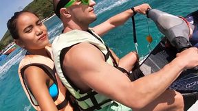 ”Jetski blowjob in public with his real Asian teen GF”