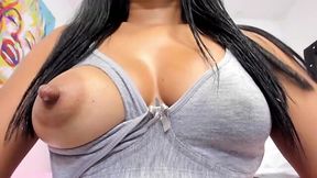 Sexy Curvy Brunette MILF Shows Her Gorgeous Big Tits With Sharp Lactating Nipples