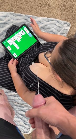 My step son unloads cum on me while I&#039;m gaming