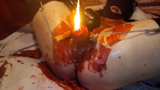 Lady Shock - candle dildo, clothespin and vax