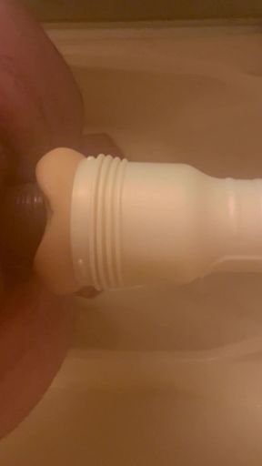 Hands free fleshlight shower sex