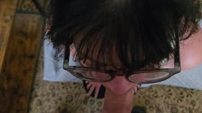 Mature wifey Dawn. POV Blowjob. Cum on face glasses, spitting.