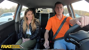 FakeDrivingSchool Backseat Fuck for Eveline Dellai After Breakdown