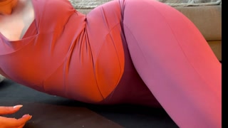 Juicy chubby girl practices pilates and gives herself pleasure