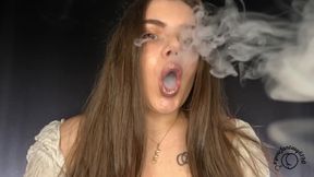 BBW Babe Smokes Cigarettes and Vapes with Golden Lipstick