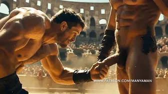 AI Gladiator Hunks Bareback and Suck in Hardcore Group Fuck