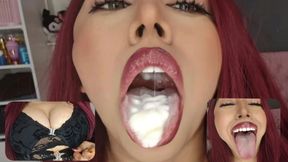 Messy Yogurt Eating Up Close: Tongue, Uvula & Saliva
