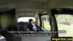Deepthroating tattooed passenger creampied in taxi