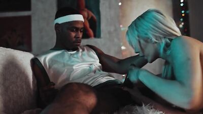 Stunning blonde with big tits dicked down by her black lovers