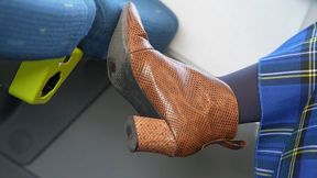 Very sexy high heel boot, crocodile texture, pointed and dirty soles push seat, ignoring feet and shoe fetish.