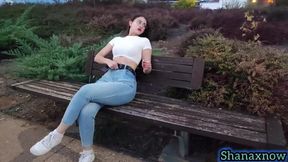 Raven-haired babe with big booty exhibits off her round butt in tight jeans