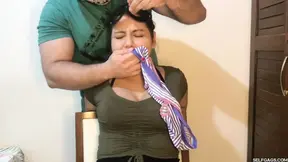 Brazilian beauty gets hogtied and ball gagged