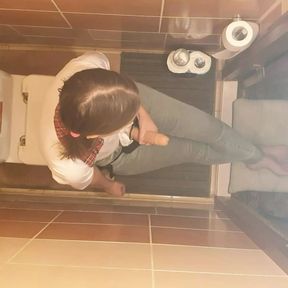 Anastasia Mistress fuck Sasha Earth slave with strap on in the toilet filming in cameras on the ceiling