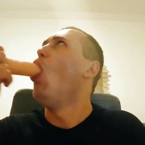 Handsome Student Fucks Himself Hard in the Mouth, Deep Throat, Throat Blowjob