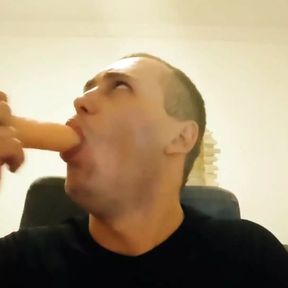 Handsome Student Fucks Himself Hard in the Mouth, Deep Throat, Throat Blowjob