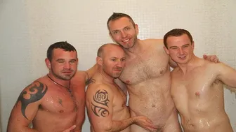 Four Hung Uncut Aussie Hunks Suck and Fuck in Steamy Shower Orgy