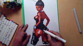 Quick marker sketch of a juicy sexy girl , big ass