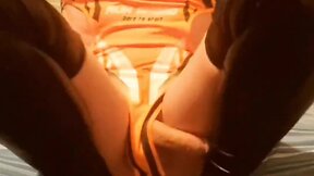 Fun times on my bed in my orange workout outfit - love the way it accentuates my booty!