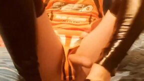 Fun times on my bed in my orange workout outfit - love the way it accentuates my booty!