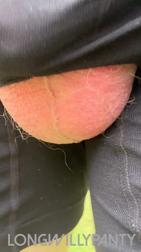 Straight guy walks around with his big balls hanging out