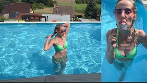 Watching the naighbor Girl Smoking & posing in the pool