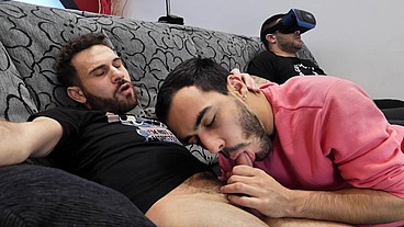 slut fucked by his best friend near the straight boy watching TV