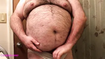 Chubby Bear Rubs Breasts, Belly and Clitty in White Panties