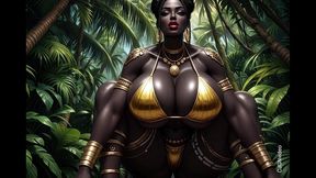 african woman sexy pose in jungle with music (ai animation)