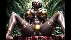 african woman sexy pose in jungle with music (ai animation)