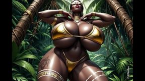african woman sexy pose in jungle with music (ai animation)