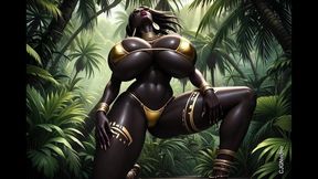 african woman sexy pose in jungle with music (ai animation)