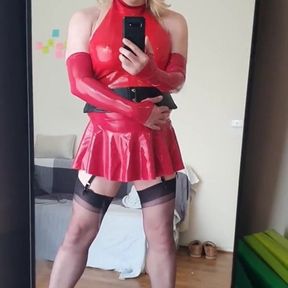 Rachel Touches Herself Up in Red Latex