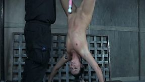 Brunette white poor lady suspender upside down and hooked