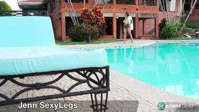 Latina babe Jenn shows off big ass and tits while dildo fucking