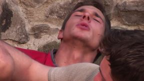 Exclusive video Bareback: Sexy muscular guys anally fuck in the garden of the house