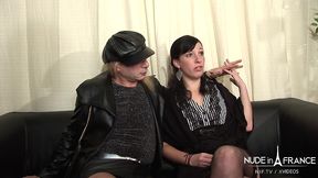 french bi-sexual anal casting session with one guy one tranny and one brunette