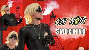 painted Cat Noir smoking a cigarette cosplay in paint and wig