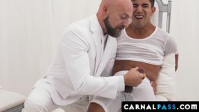 Adam Snow swallows Latino Milo Miles cock while hes tied up