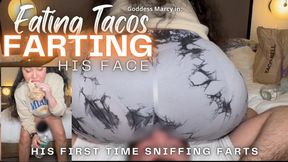 Eating Tacos Farting His Face - His First Time Sniffing Farts - Feat Goddess Marcy (720p)