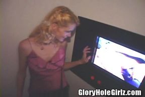 Anal only - Blonde Wife Skinny Whore Sucking Dicks in Glory Hole