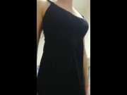 crossdresser in stepsister clothes playing with his cock