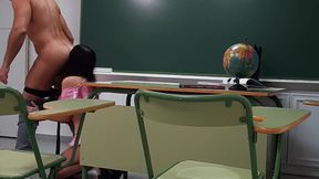 My horny real teacher with massive cock fucks my pink pussy and cums on my mouth