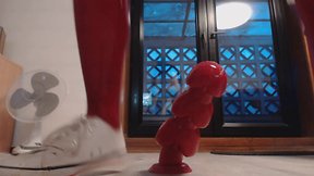 _davine_ riding a massive toy.