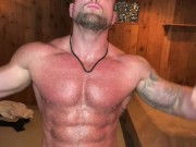 Cocky Oiled Up Muscle Bear Flexes You!