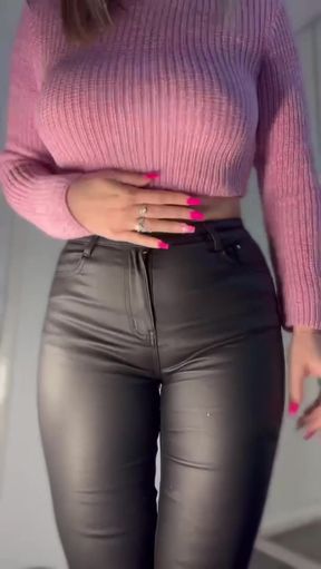 Female model in leather pants