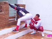 Spandex clad courier delivers to Omniman and gets fucked hard