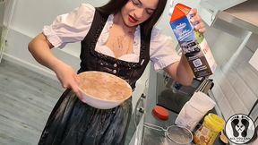 ana spears in dirndl cooking a special cake