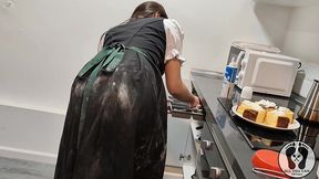 ana spears in dirndl cooking a special cake