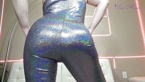 Shiny holographic catsuit ass & hips tease