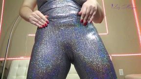 Shiny holographic catsuit ass & hips tease